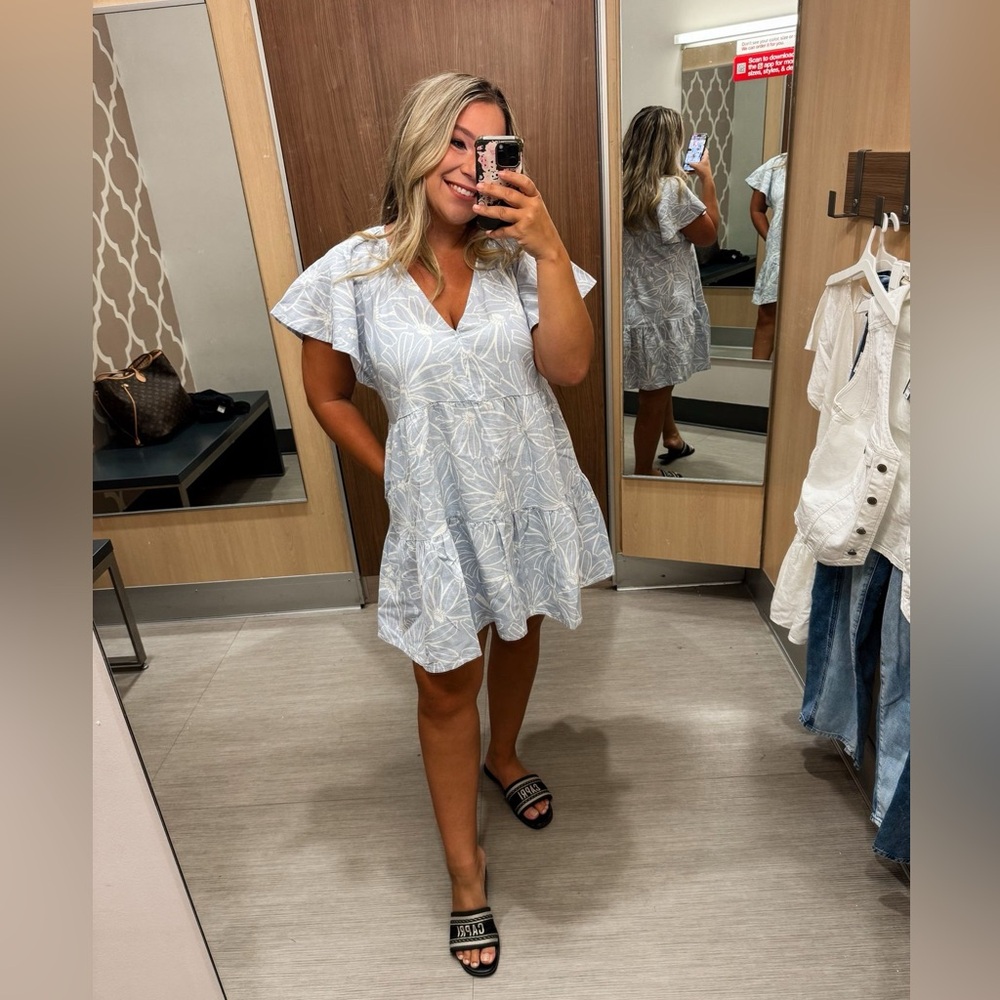 Universal Thread | 55% Linen Blue Floral Mini Dress